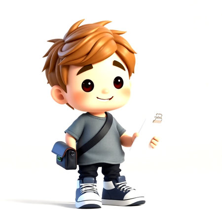 3D Render of a Cute School Boy with a Backpack