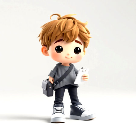 Cute little boy holding a briefcase.の写真素材