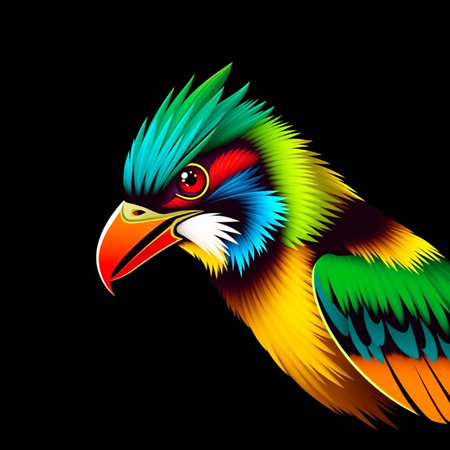 Colorful parrot isolated on black background. Vector illustration. EPS 10の写真素材