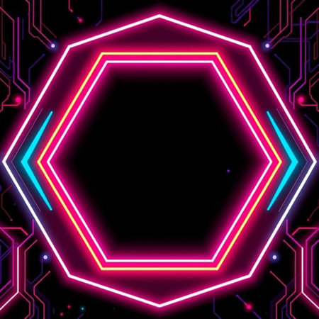 Neon hexagon frame on black background. Vector illustration. Eps 10の写真素材