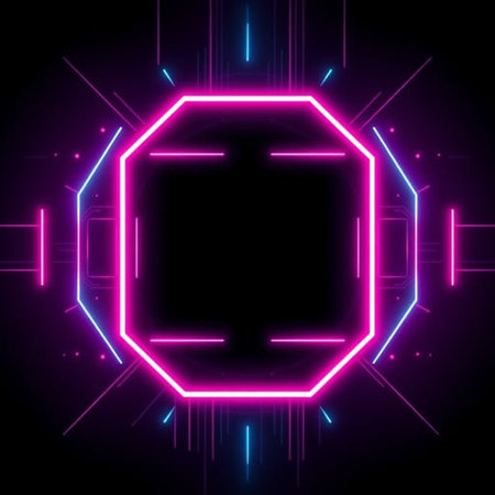 Neon futuristic frame on dark background. Vector illustration. Eps 10の写真素材