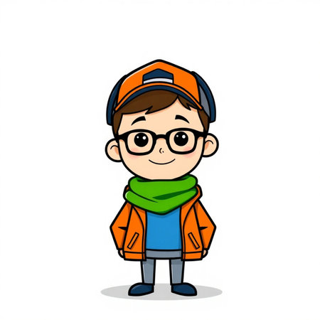Cute Boy Wearing Warm Clothes Cartoon Vector Illustration.の写真素材