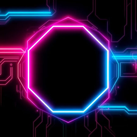 Neon hexagon frame on a dark background. 3d rendering