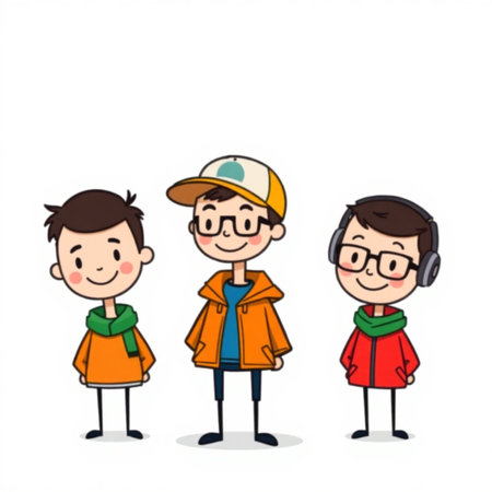 Cute cartoon boys and girls in casual clothes. Vector illustration.の写真素材