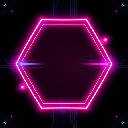 Neon hexagon frame on a dark background. 3d renderingの写真素材