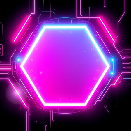 Abstract technology background with hexagon and neon lights. Vector illustration.の写真素材