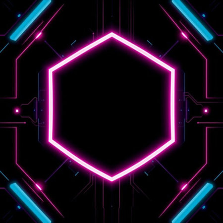 Neon hexagon frame on black background. Vector illustration. Eps 10.の写真素材
