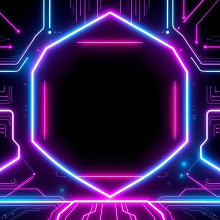 Neon hexagon frame on a dark background. Vector illustration.の写真素材