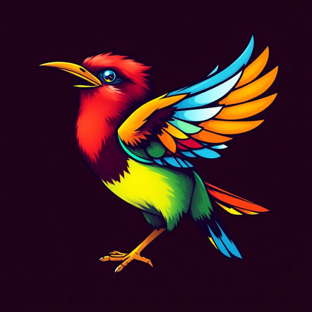Colorful bird on black background. Vector illustration of colorful bird.の写真素材