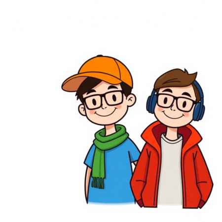 couple of boys in winter clothes on white background, vector illustrationの写真素材