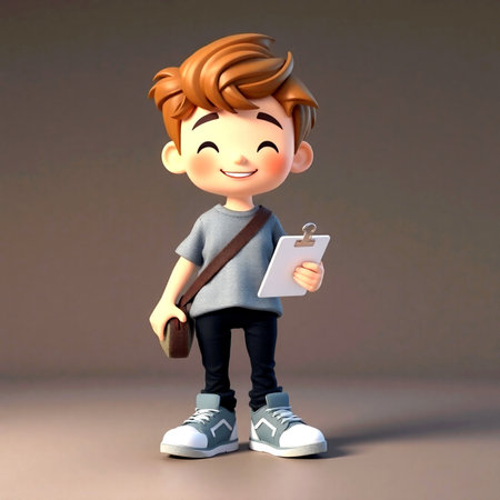 Boy with a backpack and a notepad - 3D Illustrationの写真素材