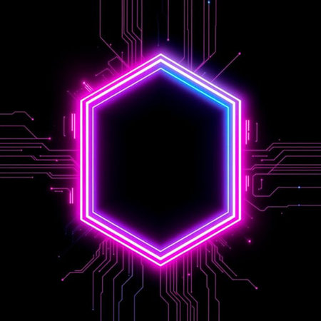 Neon hexagon frame on a black background. Vector illustration.の写真素材