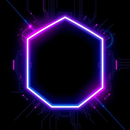 Neon hexagon frame on a dark background. Vector illustration.の写真素材