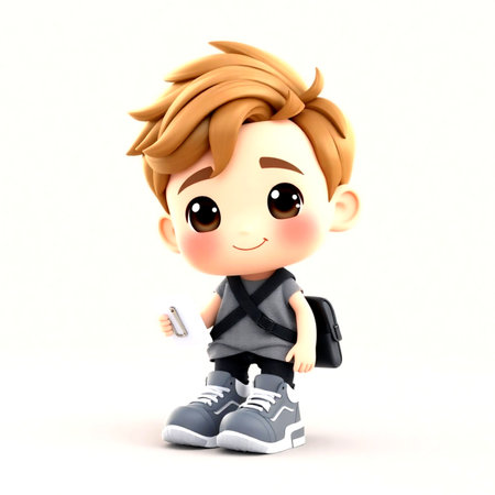 3D Render of a Cute School Boy with a Backpackの写真素材