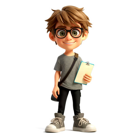 3D Render of Little Boy with notepad and eyeglassesの写真素材