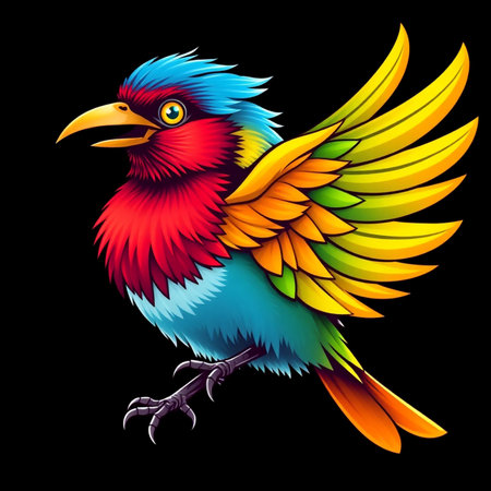 Colorful bird isolated on black background. Vector illustration. Eps 10.の写真素材