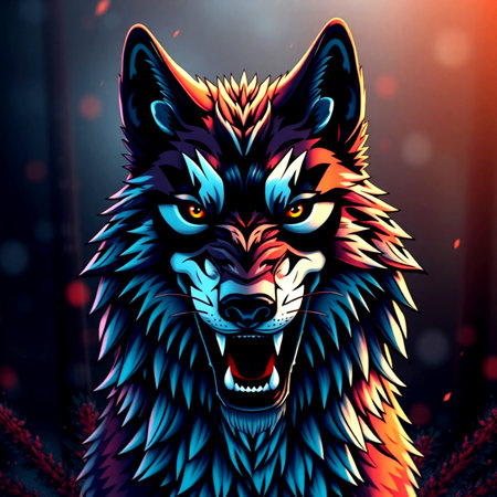 Illustration of an angry wolf in the forest. Vector illustration.