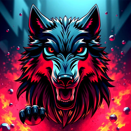 Wolf head on fire background. Vector illustration for your graphic design.