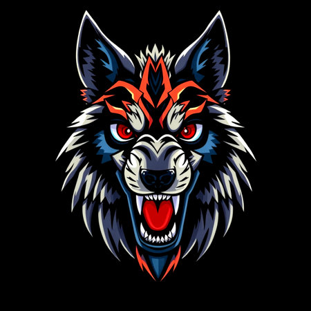 Wolf head mascot logo design. Vector illustration isolated on black background.