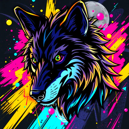 Wolf head on colorful grunge background. Vector illustration for your designの写真素材