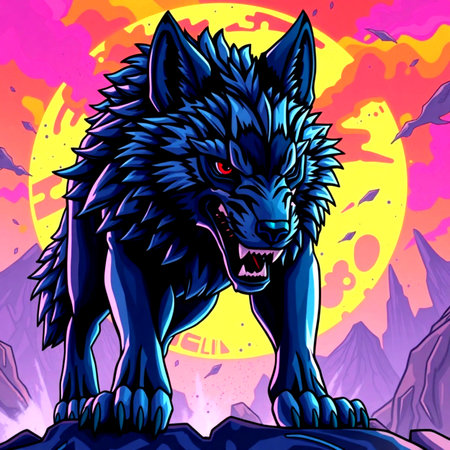 Wolf in front of the full moon. Vector illustration for your design