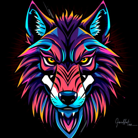 Wolf head with colorful background. Vector illustration for t-shirt and other uses.
