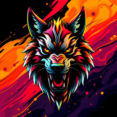 Wolf head on colorful background. Vector illustration.