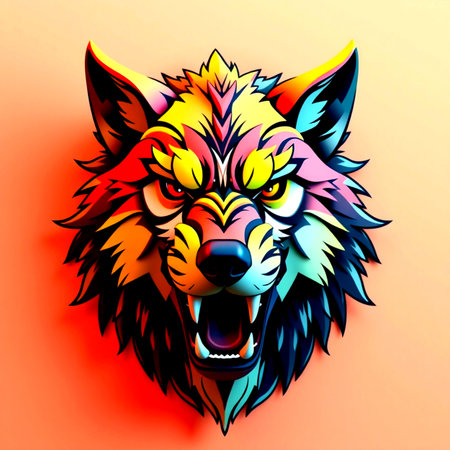 Illustration of a wolf head on a colorful background. Vector illustration.