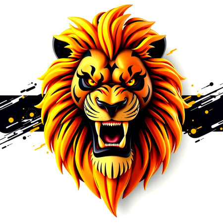 Lion head with grunge brush strokes on white background. Vector illustration.の写真素材