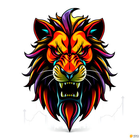 Lion head mascot, colorful vector illustration isolated on white background.の写真素材