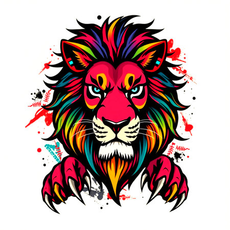 Colorful lion head on white background. Vector illustration for your designの写真素材