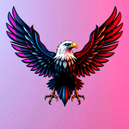 Eagle with open wings on a colorful background. Vector illustration.