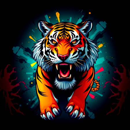 Tiger head on a grunge background. Vector illustration for your designの写真素材