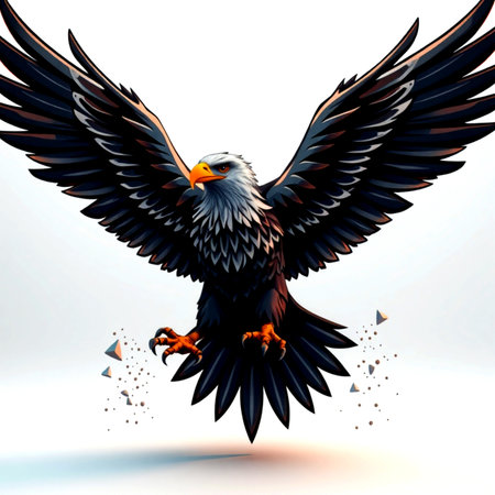 Eagle flying on a white background. 3d rendering, 3d illustration.の写真素材