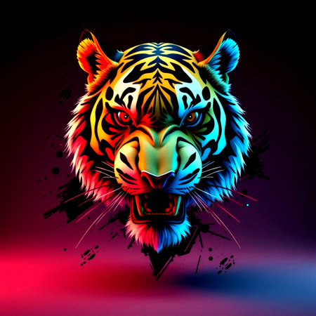 Tiger head on black background with grunge effect. Vector illustration.の写真素材