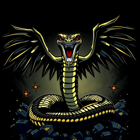 vector illustration of a poisonous snake on a dark background with the moon and stars