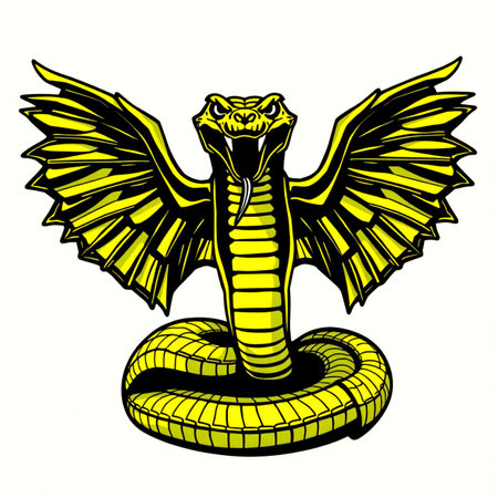 Vector illustration of a black and yellow cobra snake on white background
