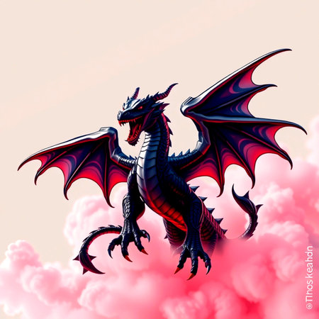 Dragon on a background of clouds and sky. 3d illustration.の写真素材