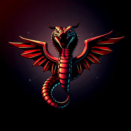 Vector illustration of a red dragon isolated on black background. Eps 10