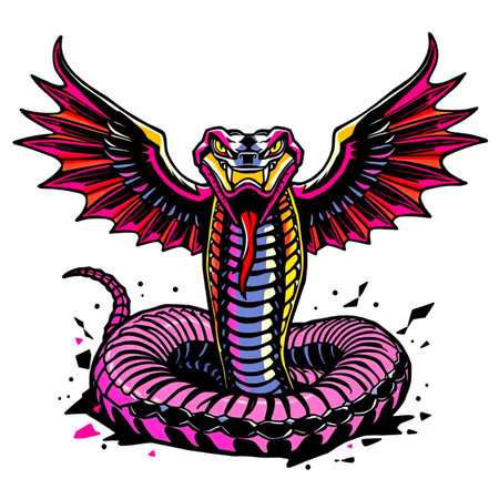 Vector image of a snake with wings. Tattoo art style.