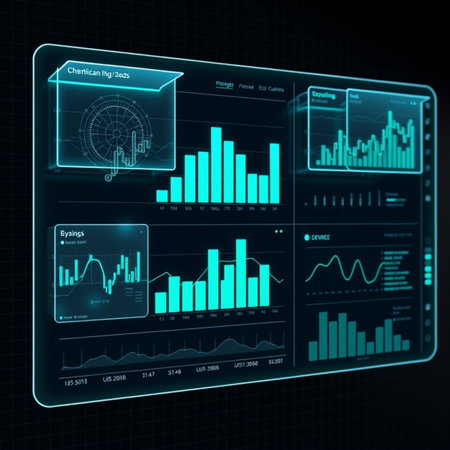 Futuristic user interface with graphs and charts. 3d rendering