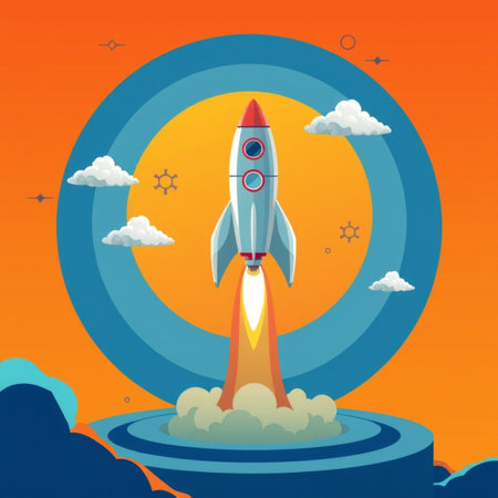 Rocket launch into space. Vector illustration.の写真素材