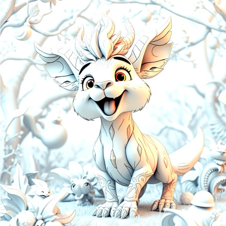 Cute cartoon dragon in the forest. 3d render illustration.