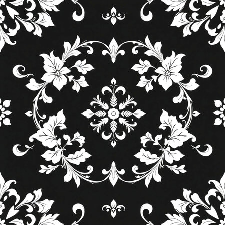 Seamless damask wallpaper pattern on a black background. Vector illustrationの写真素材