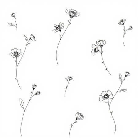 Set of hand drawn wildflowers isolated on white background. Vector illustration.の写真素材