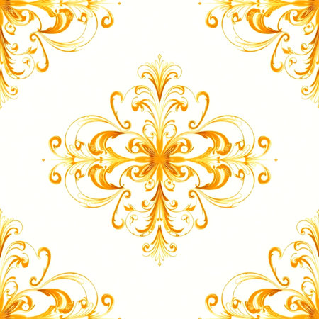 Seamless pattern with gold floral ornament on white background. Vector illustration.の写真素材