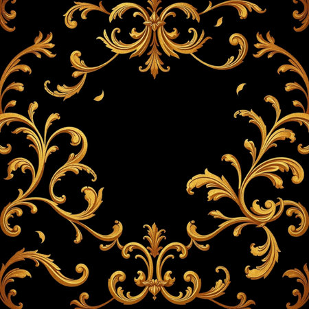 Vintage gold floral frame with swirls. Seamless pattern.の写真素材