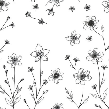 Seamless pattern with hand drawn flowers. Floral background.の写真素材