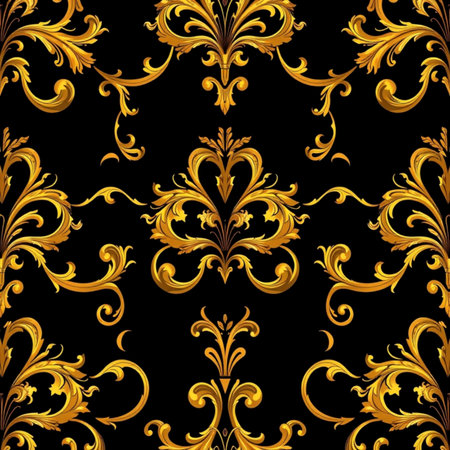 Seamless pattern with gold ornament on black background. Vector illustration.