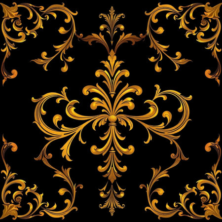 Seamless pattern with golden ornaments on black background.の写真素材